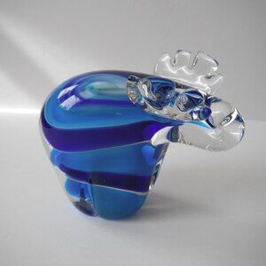 Vintage Murano Style Art Glass Moose Figurine Paperweight Blue/Clear